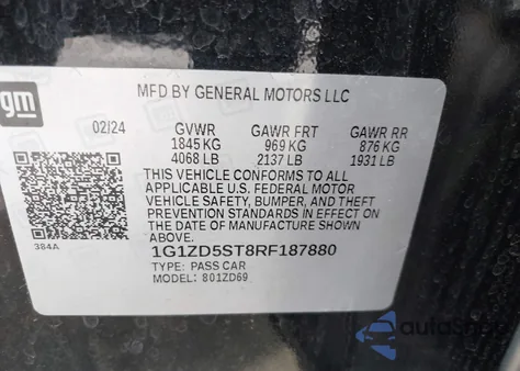 2024 Chevrolet Malibu Fwd 1Lt из США, поврежденный, VIN 1G1ZD5ST8RF187880